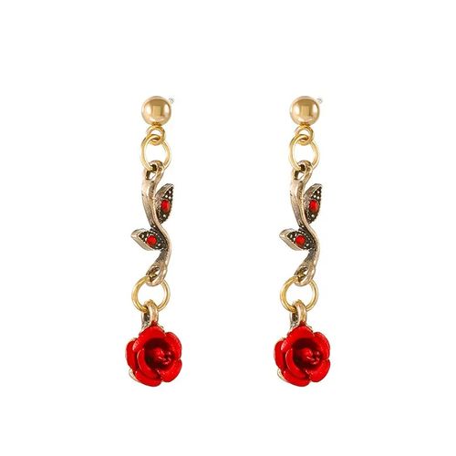 Ensemble de Bijoux en Forme de Fleur Rose Rouge, 4 Pièces