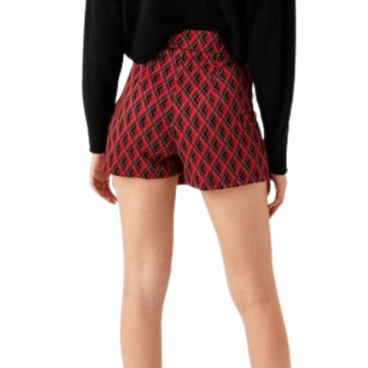 Jupe-Short Rouge à Motif Taille Haute