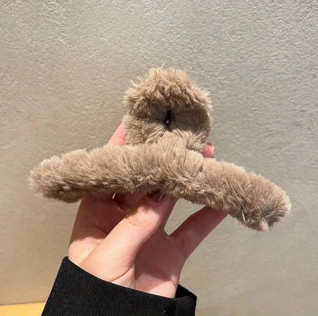Brown Plush Hair Clip