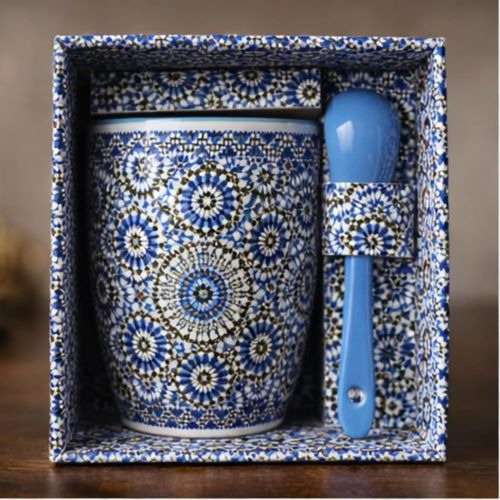 Tasse en Céramique Motif Traditionnel avec Cuillère 250ml