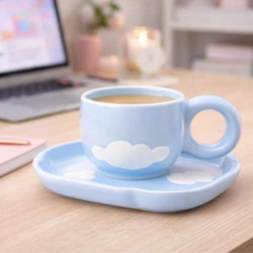 Tasse en Céramique avec Soucoupe Nuage Bleu Ciel