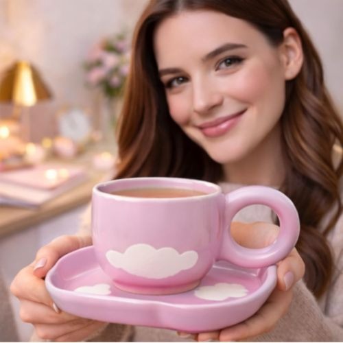 Tasse en Céramique Rose avec Soucoupe