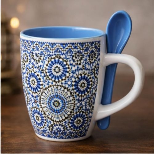 Traditional Pattern Ceramic Mug with Spoon, 250ml