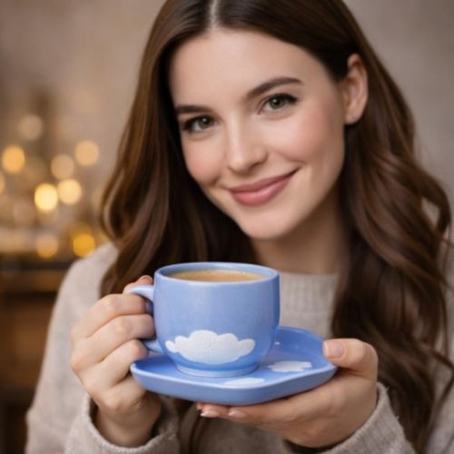 Ceramic Cup with Blue Cloud Saucer