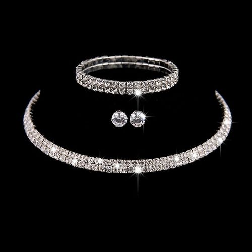 3pc ensemble de Bijoux de Mariée en Cristal Plaqué Argent,