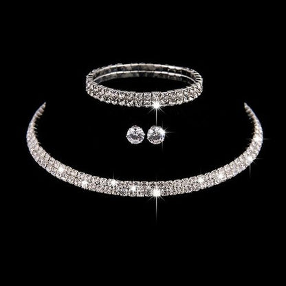 3pc ensemble de Bijoux de Mariée en Cristal Plaqué Argent,