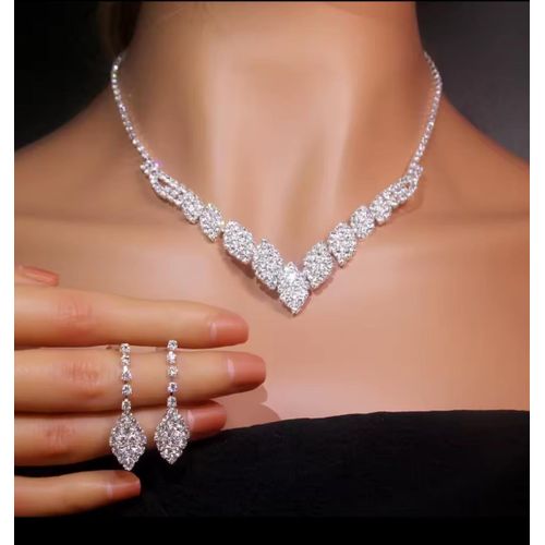 Luxury silver crystal jewelry set – wedding necklace &amp; earrings