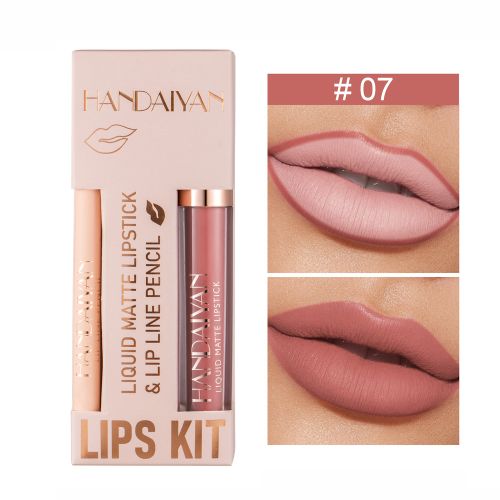 Rouge à lèvres liquide mat + Crayon à lèvres, résistant à l'eau,brillant