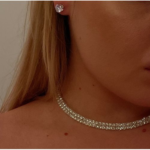 3pc ensemble de Bijoux de Mariée en Cristal Plaqué Argent,