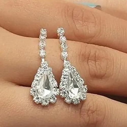 Bijoux de Mariée en Cristal Argent, Boucles d'Oreilles et Collier