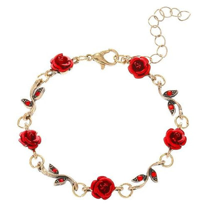 Red Rose Flower Jewelry Set, 4 Pieces