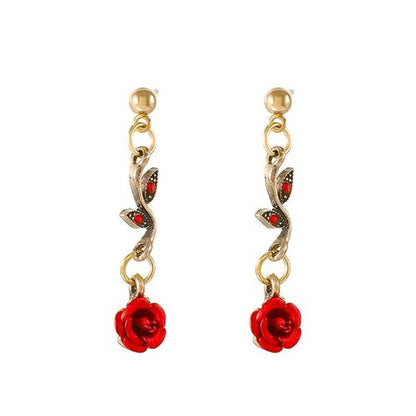 Red Rose Flower Jewelry Set, 4 Pieces
