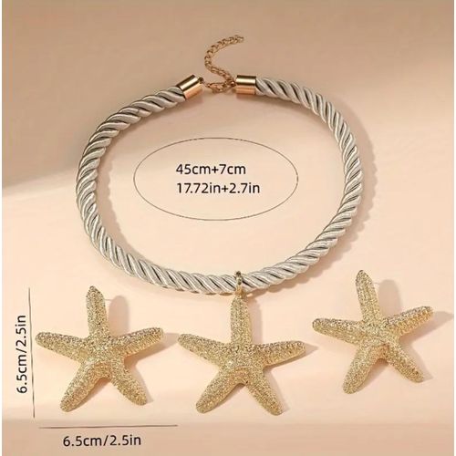 Ensemble Collier Étoile de Mer & Boucles d’Oreilles, Bijoux Plage Femme Chic