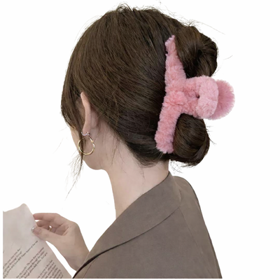 Pince à cheveux en peluche Rose