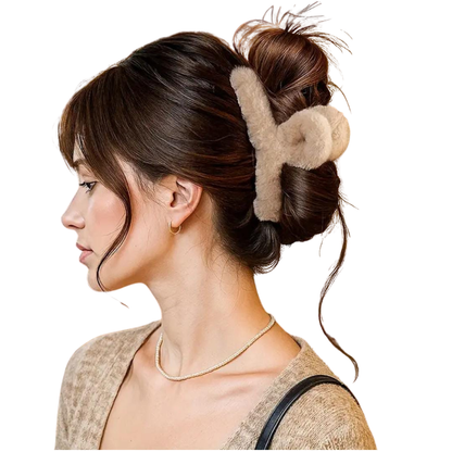 Beige plush hair clip