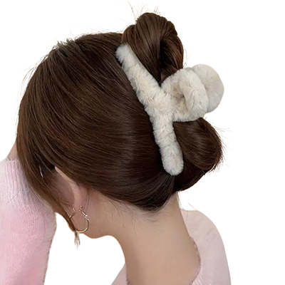 Pince à Cheveux en Peluche Blanche