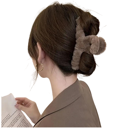 Brown Plush Hair Clip