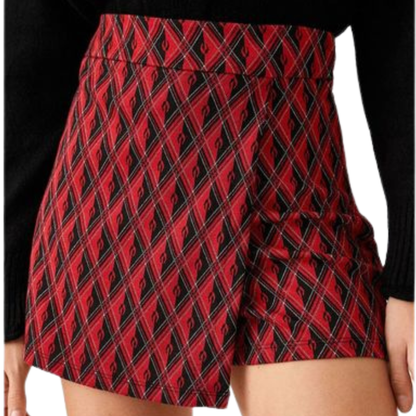 Jupe-Short Rouge à Motif Taille Haute