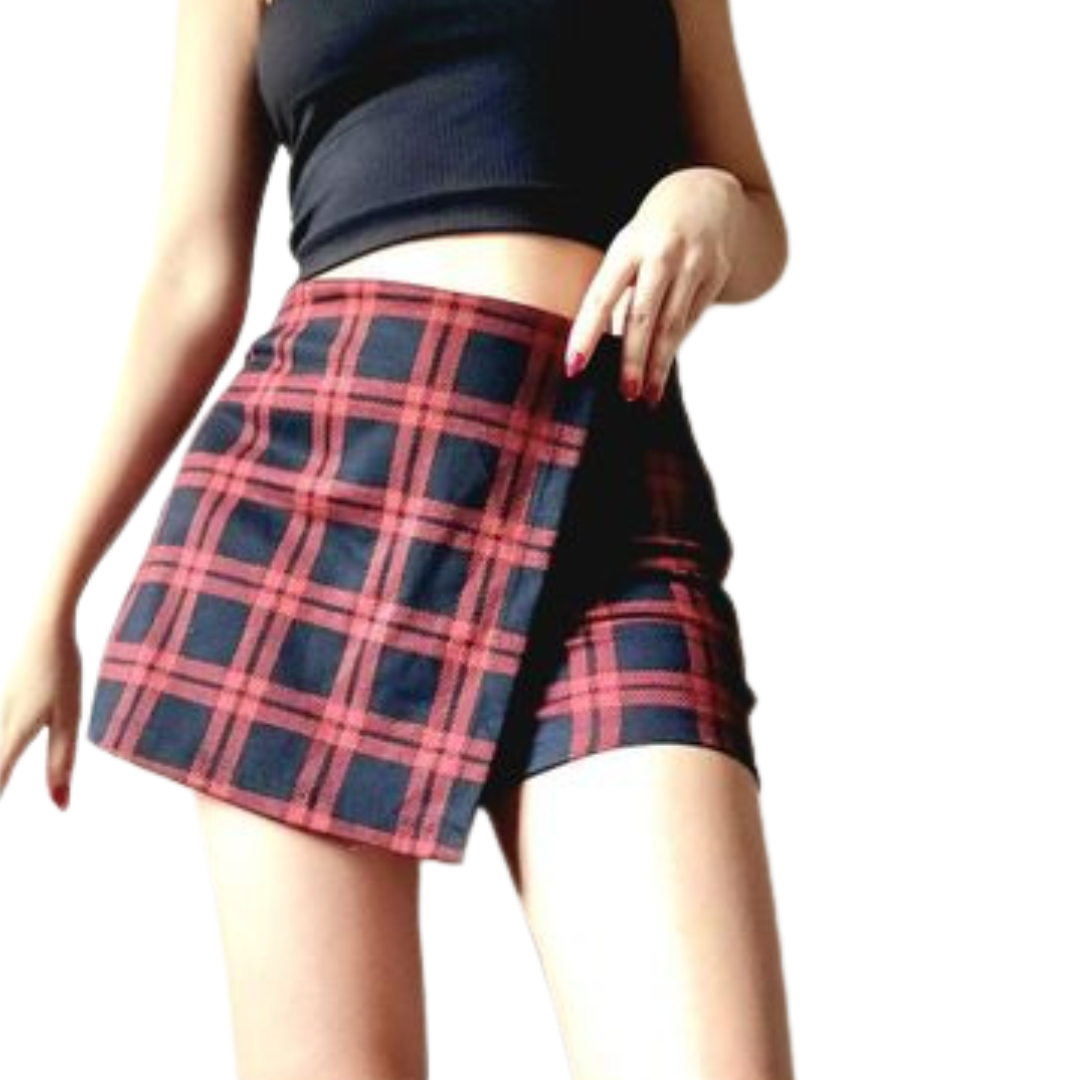 High-Waisted Red Checkered Skort