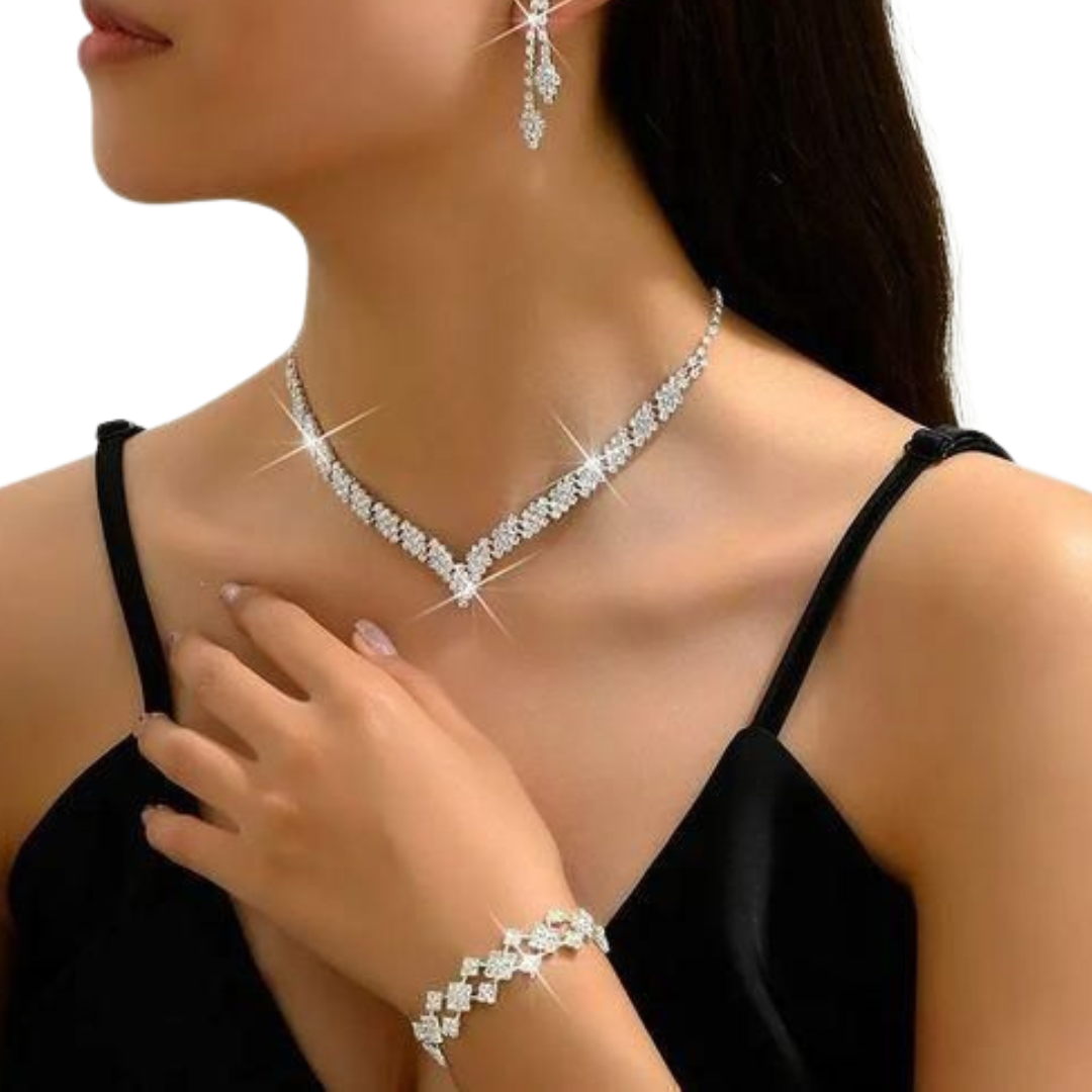Bridal Jewelry in Crystal, Silver, Earrings, Necklace and Bracelet