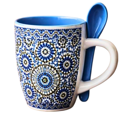 Traditional Pattern Ceramic Mug with Spoon, 250ml