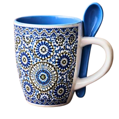 Traditional Pattern Ceramic Mug with Spoon, 250ml