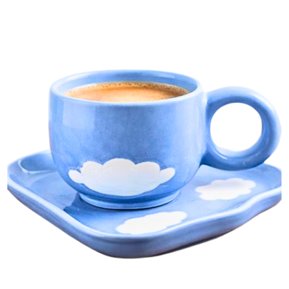 Ceramic Cup with Blue Cloud Saucer