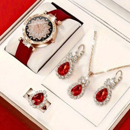 Women's Red 5-Piece Watch Set
