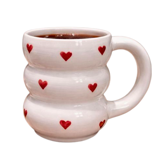 Mug en Céramique Blanc avec Cœurs Rouges