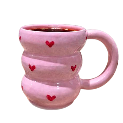 Mug en Céramique Rose avec Cœurs Rouges