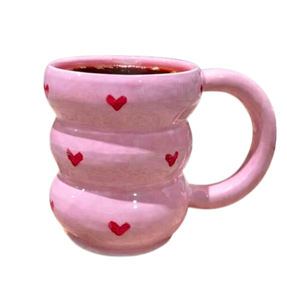 Mug en Céramique Rose avec Cœurs Rouges