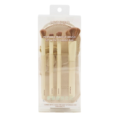 Set of 4 Makeup Brushes with Storage Bag