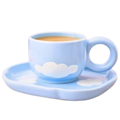 Ceramic Cup with Sky Blue Cloud Saucer