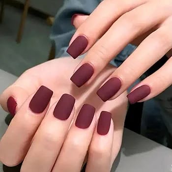 Faux ongles bordeaux mat, Boite de 24 Pièces
