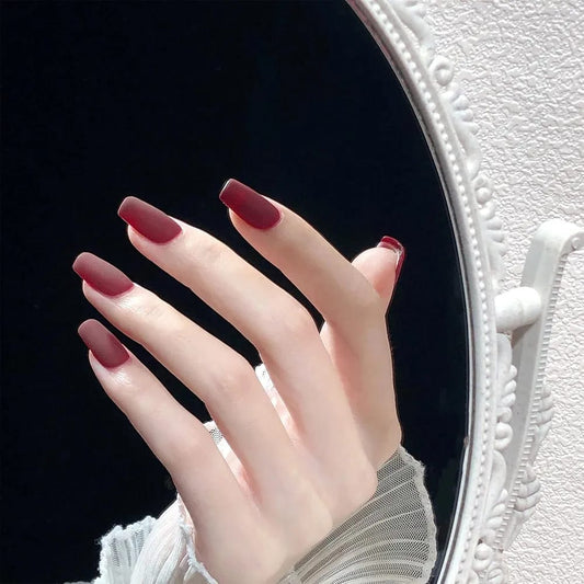 Faux ongles bordeaux mat, Boite de 24 Pièces