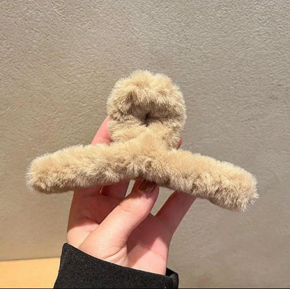 Beige plush hair clip