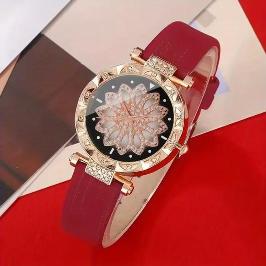 Ensemble Montre Femme Rouge 5 Pièces