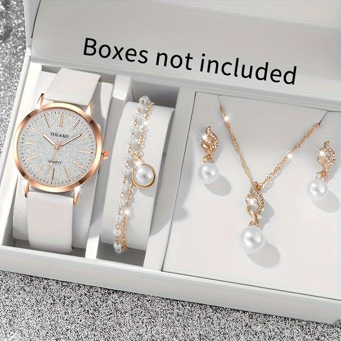 White Quartz Watch with 4 Accessories