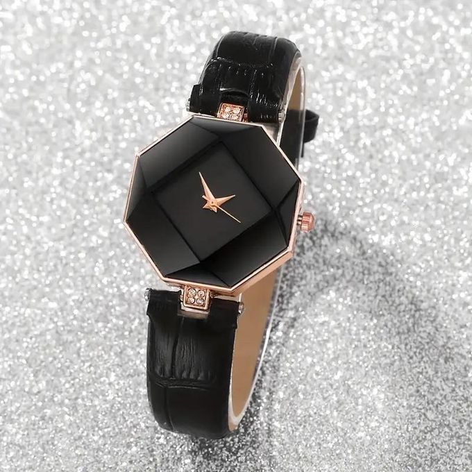 Montre Chic en Cuir Noir