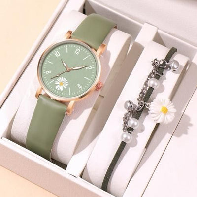 Montre Chic en Cuir avec Bracelet Vert