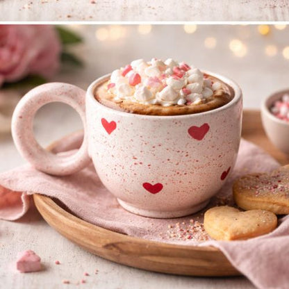 Mug en Céramique Beige avec Cœurs Rouges