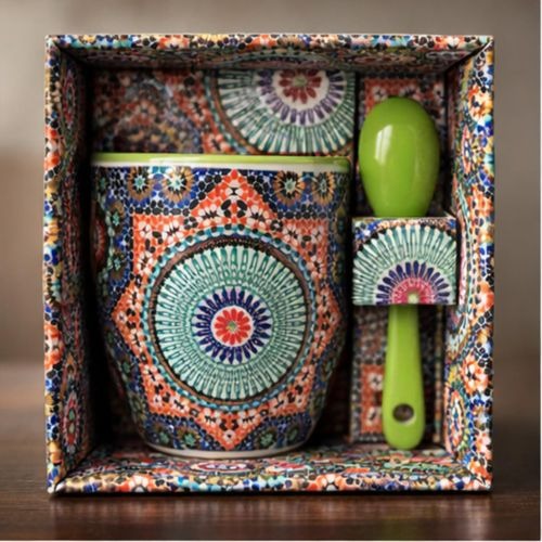 Mini Tasse Motif Traditionnel 80ml avec Cuillère