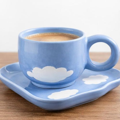 Ceramic Cup with Blue Cloud Saucer