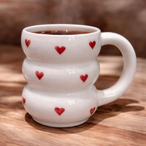 Mug en Céramique Blanc avec Cœurs Rouges