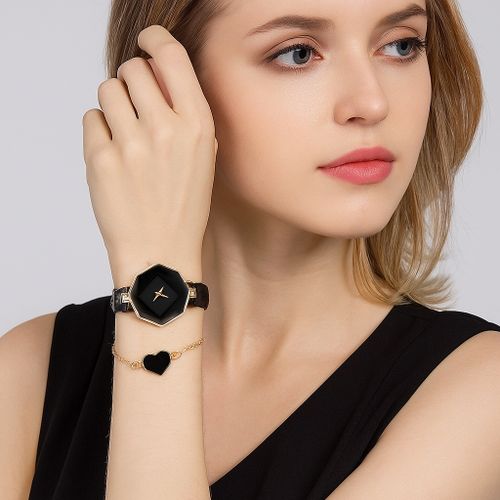 Montre Chic en Cuir Noir