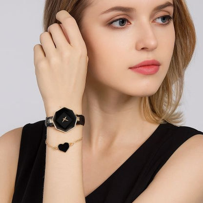 Montre Chic en Cuir Noir