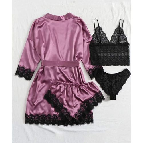 Pyjama / Peignoir 4 Pièces en Satin Doux