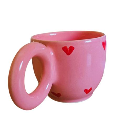 Mug en Céramique Rose avec Cœurs Rouges