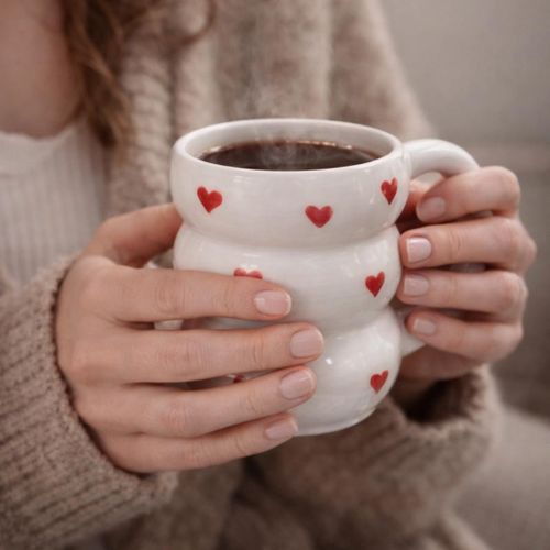 Mug en Céramique Blanc avec Cœurs Rouges