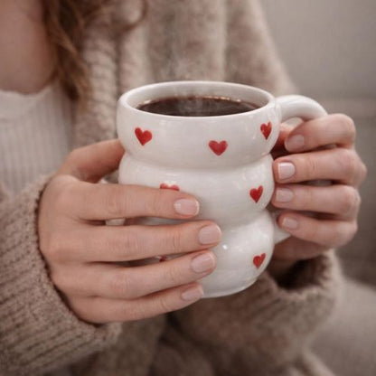 Mug en Céramique Blanc avec Cœurs Rouges
